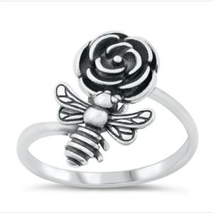New 925 Sterling Silver Bee & Flower Ring Size 8
